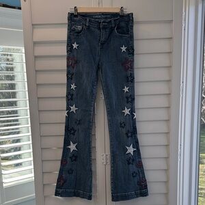 Cowgirl Tuff Starry Flare Jeans - Blue and Red